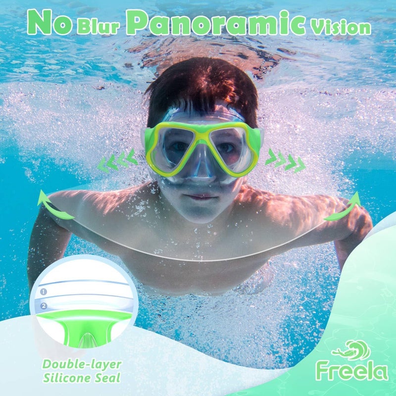 Freela 2 Pack Kids Swim Goggles Mask for Boys Girls 3-14, Tempered Glass Lens 180° HD View with Nose Cover for Pool Beach - Image 5